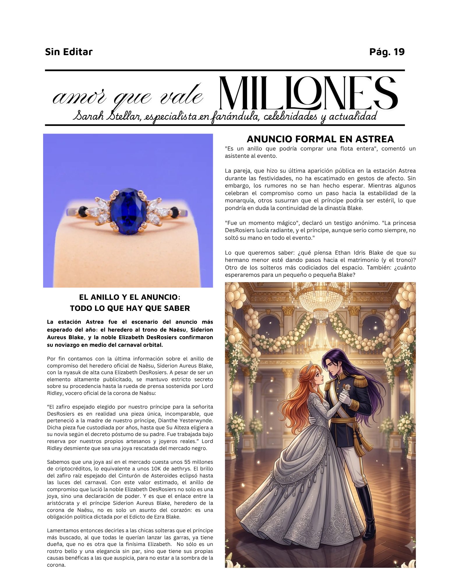 Página de la revista Millones: Amor que vale millones