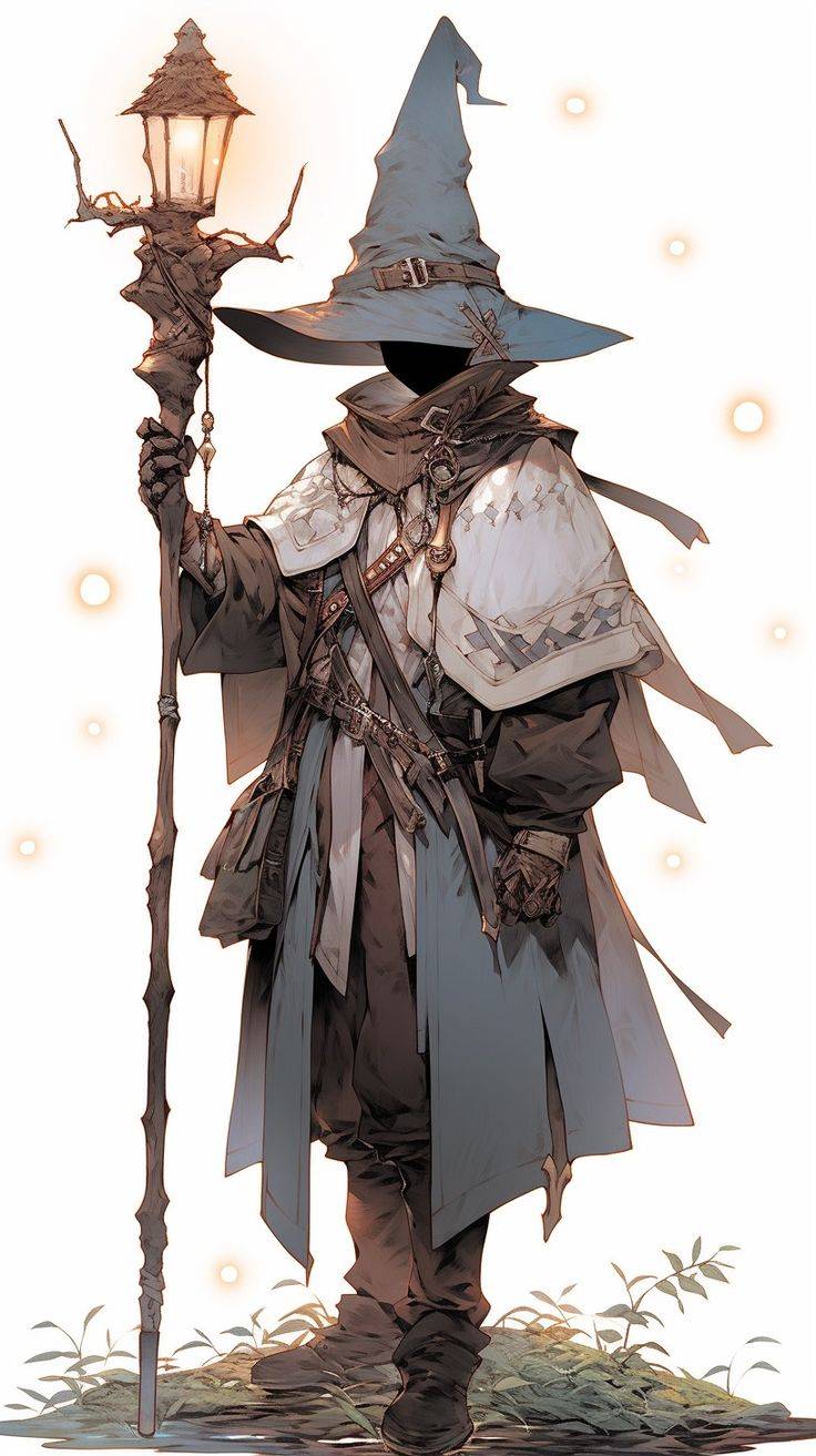 Ilustración referencial de un Arcanista con farol y sombrero